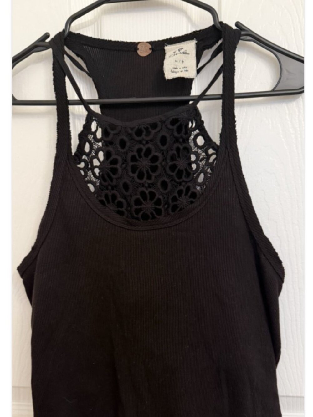 Free People Black Halter Cute Floral Cut Out Size XS